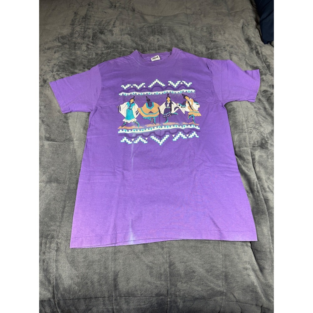 Vintage‎ 90s Anvil Purple Indigenous Dancers T-Shirt Mens Large Made in USA L